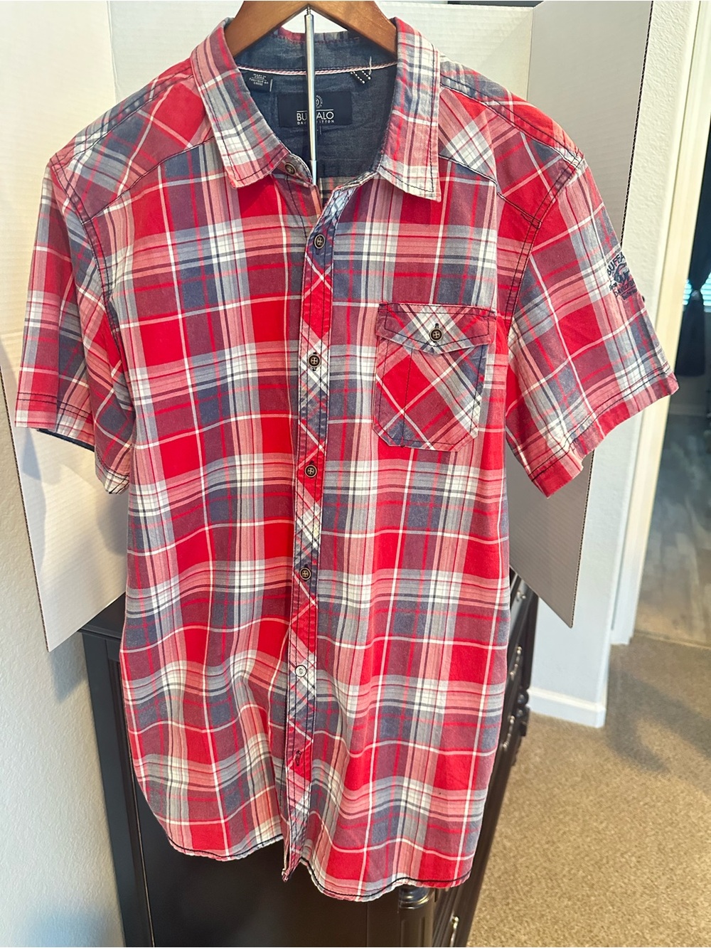 Buffalo David Bitton Men's Red Plaid Short Sleeve Button Down Shirt XL